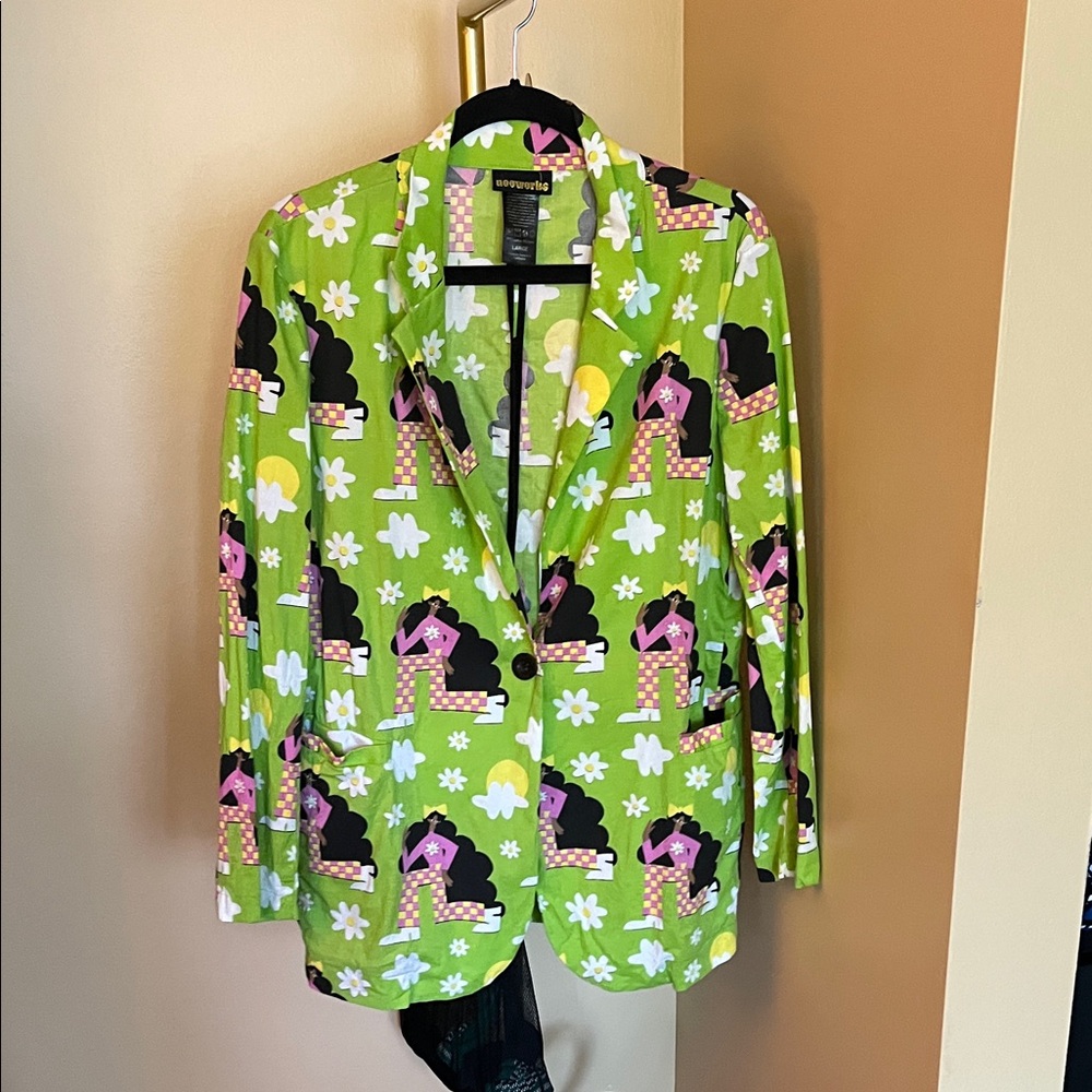 Nooworks Green Blazer with Checkered Ladies Graphic Design